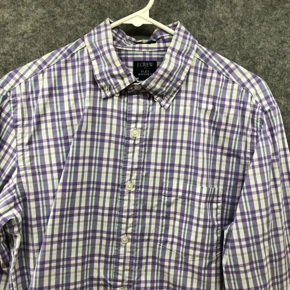 J. Crew Slim Untucked Long Sleeve Shirt Mens M‎ Purple White Plaid Flex Stretch